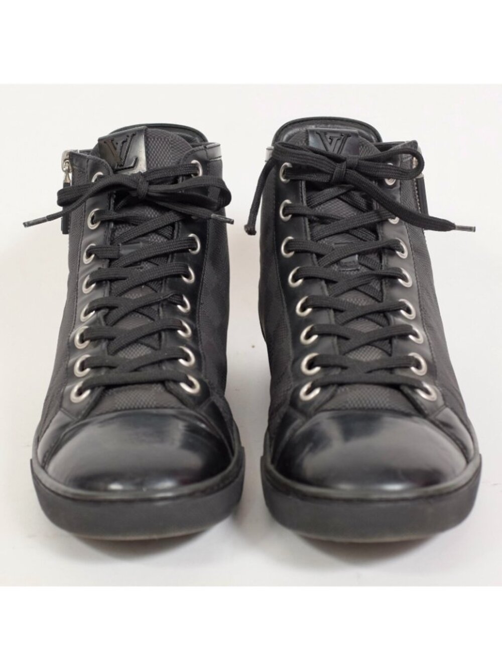 Louis Vuitton 8 US 9 black sneakers high top black Damier LOGO PRINT - Picture 3 of 14